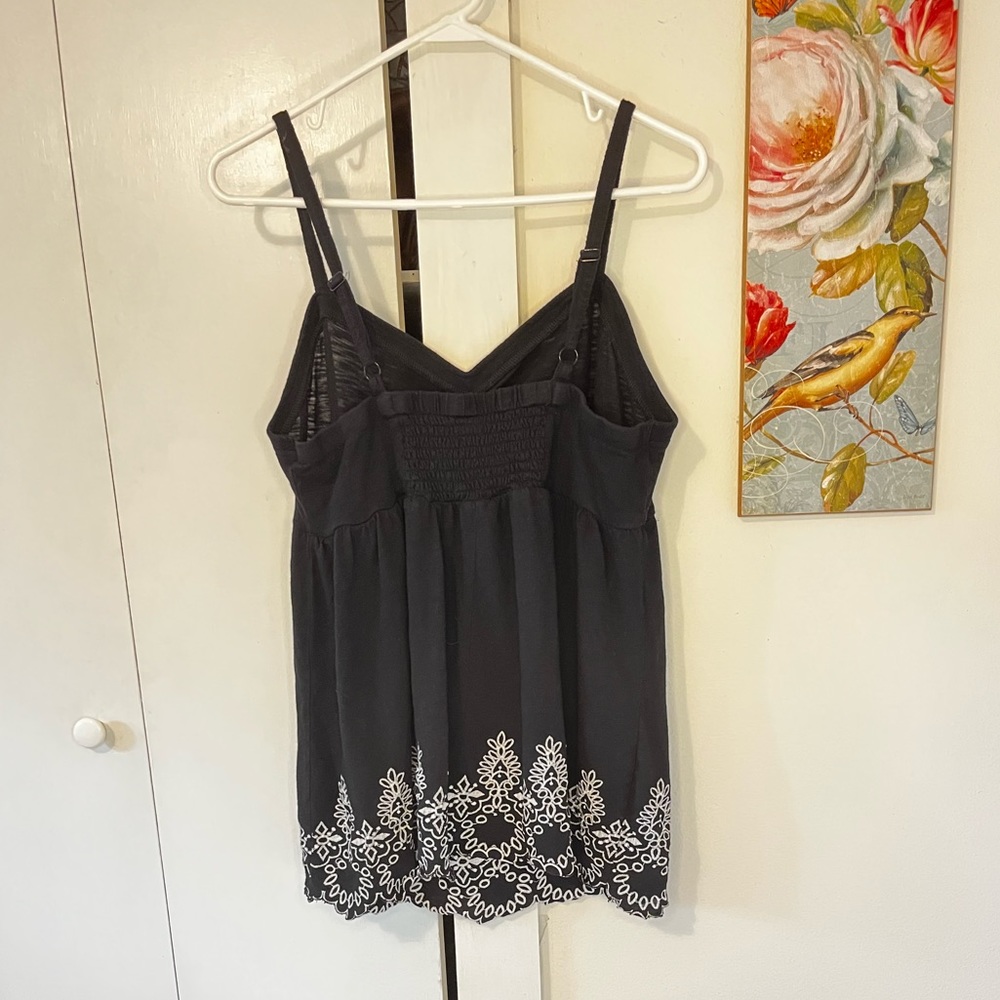 Torrid Babydoll Knit Eyelet Embroidery Hem Cinched Front Top Black - Picture 5 of 7